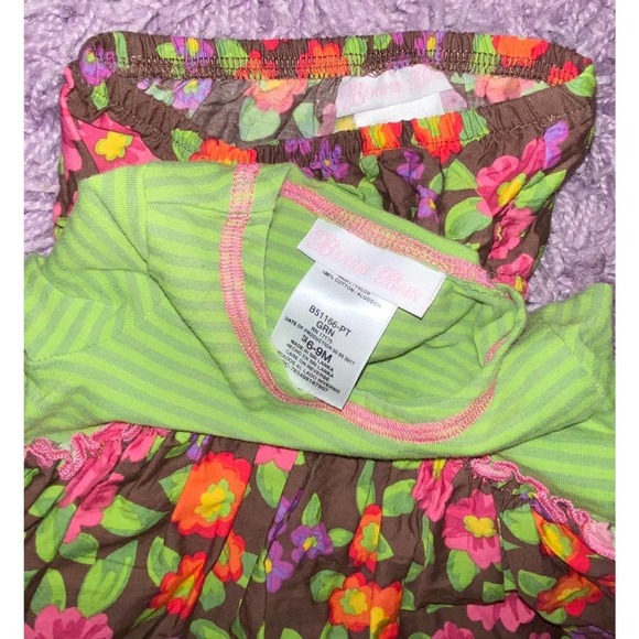 6/9 Bonnie Jean Baby Mixed Print Floral Striped Dress & Bloomers Outfit Set - Picture 4 of 5